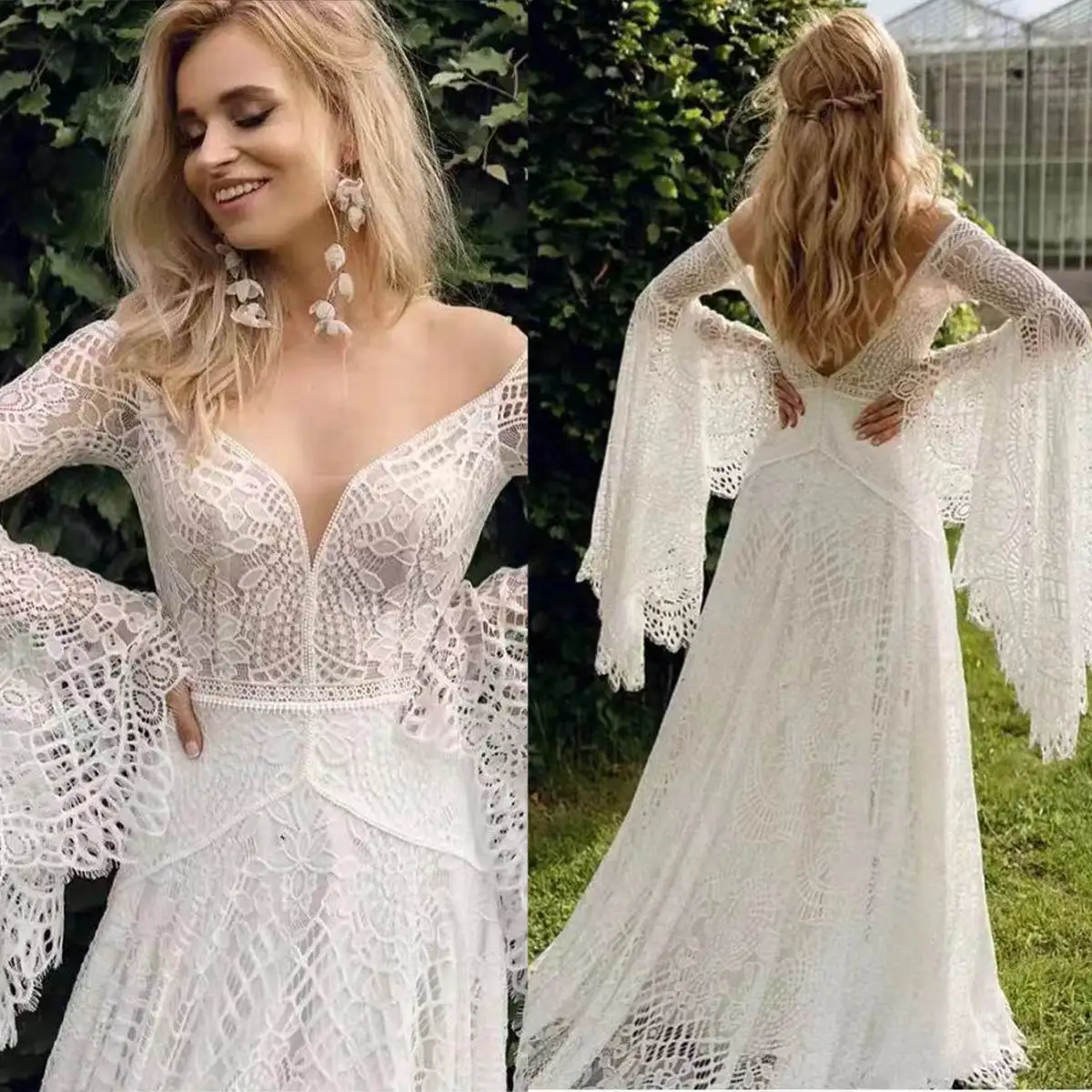 

Classic A Line Vestido De Novia V Neck Off Shoulder Long Sleeve Wedding Dresses Elegant Lace Bridal Dress Свадебное платье