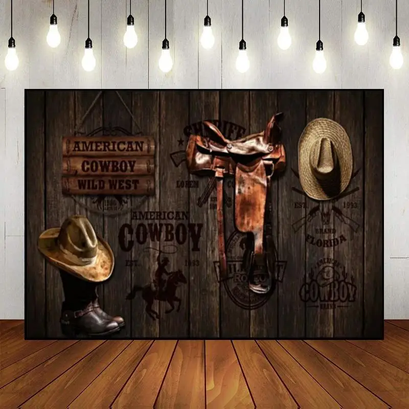 Cowboy Photography Backdrops Background Wooden Birthday Decoration Culture Baby Shower Western Clothing Custom Backdrop Photo