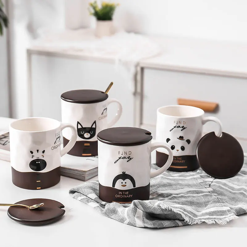 

Animal Ceramic Mug Couple Water European Coffee Cup Office With Lid Spoon