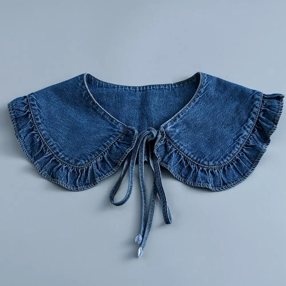 Women Fake Collar Shirt Collar Accessory Ruffle Trim Lace-up False Collar Stylish Dress Shirt Insert for Denim Look Removable