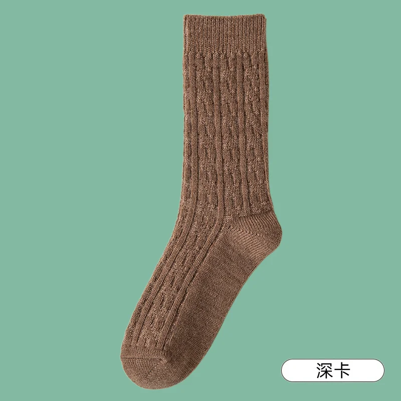 3/6 Pairs Spring and Autumn Solid Color Plus Velvet Sleeping Twisted Wool Stacked Socks Women Winter 2024 Socks Thick Warm Socks