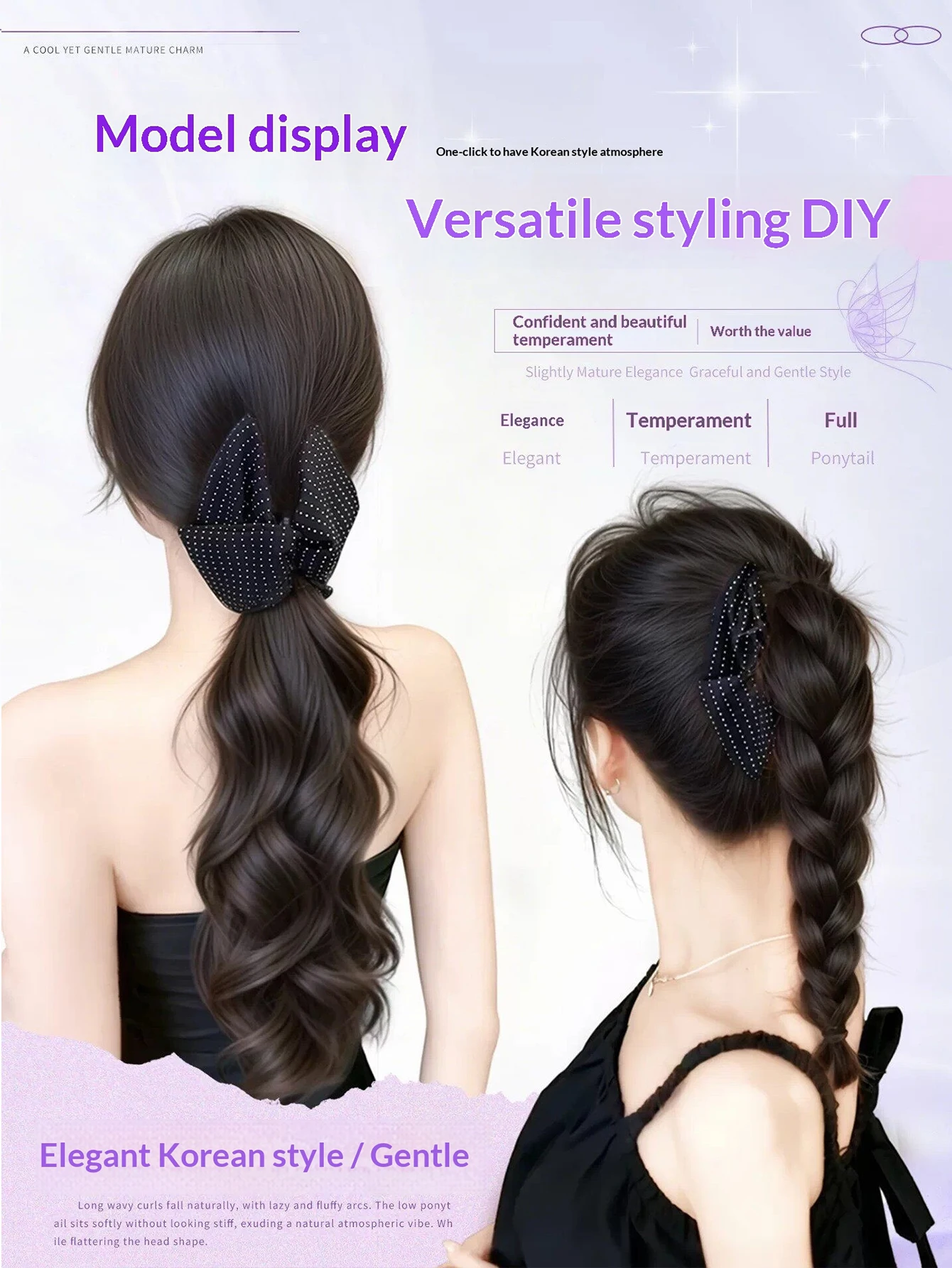 Bow Claw Clip Synthetic Ponytail Hairpiece for Women Heat Resistant Soft Natural Easy Wear Daily Party Wedding Hair Accessories view 6