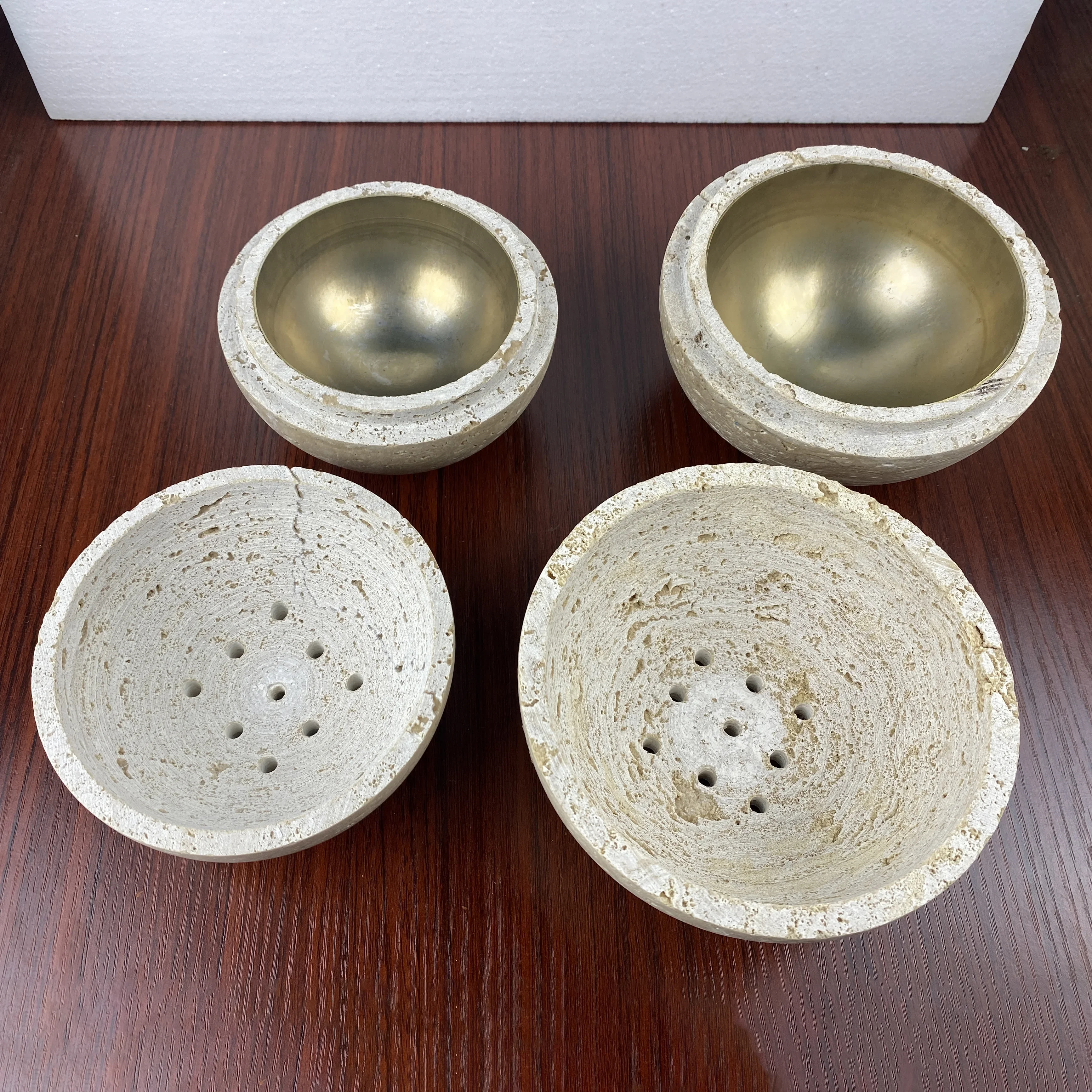 1pcs Wholesale Sphere Marble Incense Holder Natural Travertine Incense Burner with Stainless Steel Bowl