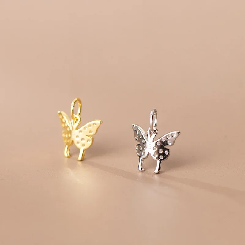 TrustDavis Real 925 Sterling Silver Fashion Sweet Butterfly Zircon Charm Pendant Handmade DIY Accessories Fine Jewelry HY301