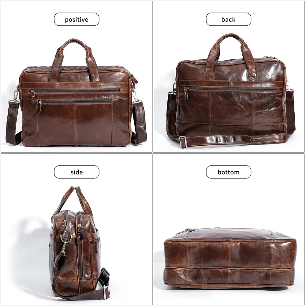 Echt Lederen Aktentas 17 "Laptop Tas Document Organizer Tote Handtas Messenger Schoudertas Bakken