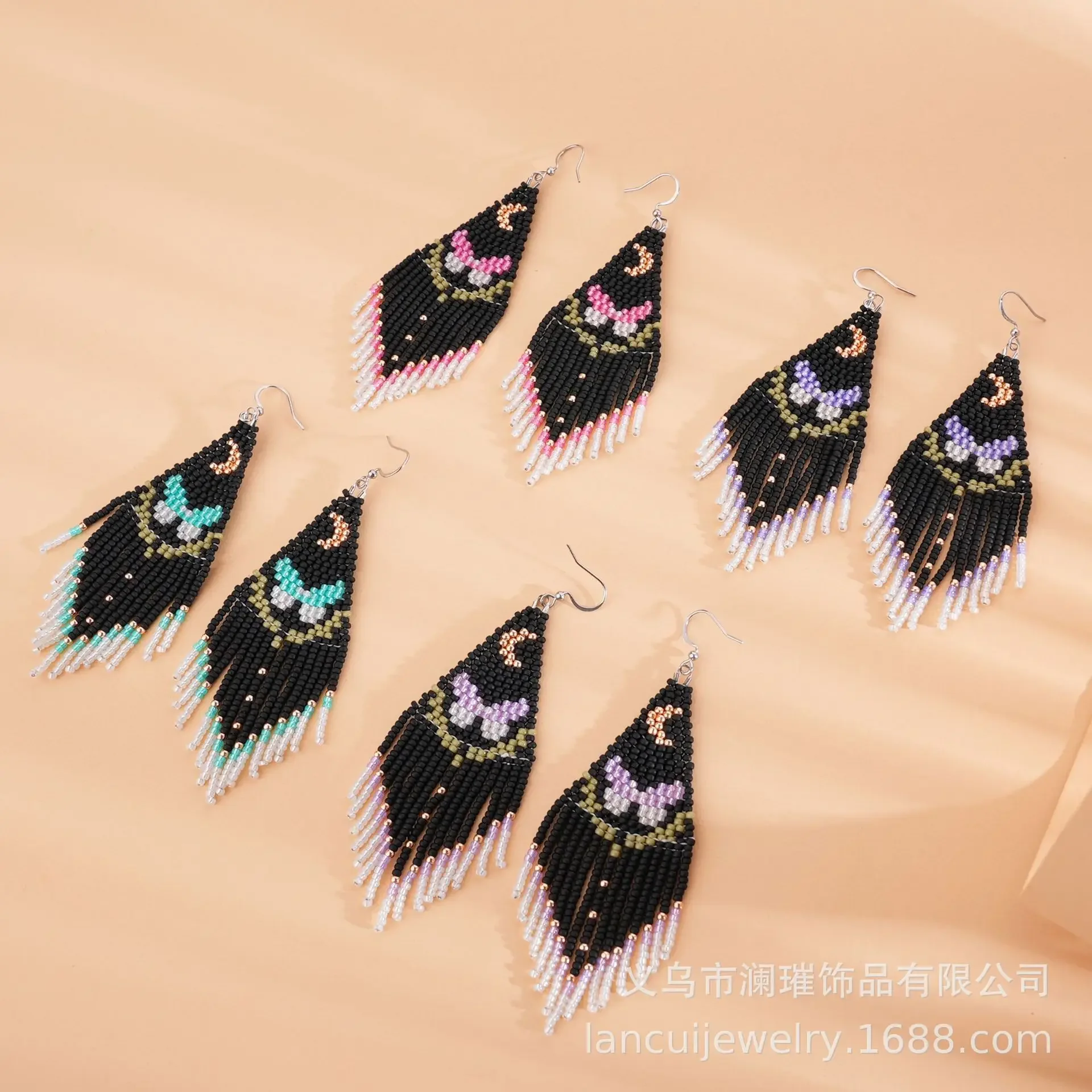 Fringe Earrings  Hand knitting  fashion  Beaded  Simple  Bohemia  alloy  ma'am  starry sky  butterfly  Rice Bead Earrings