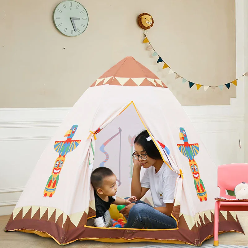 Hexagonal Tent With Warrior Tribe Picture For Kids Playhouse Baby Home Indoor Dollhouse Tent