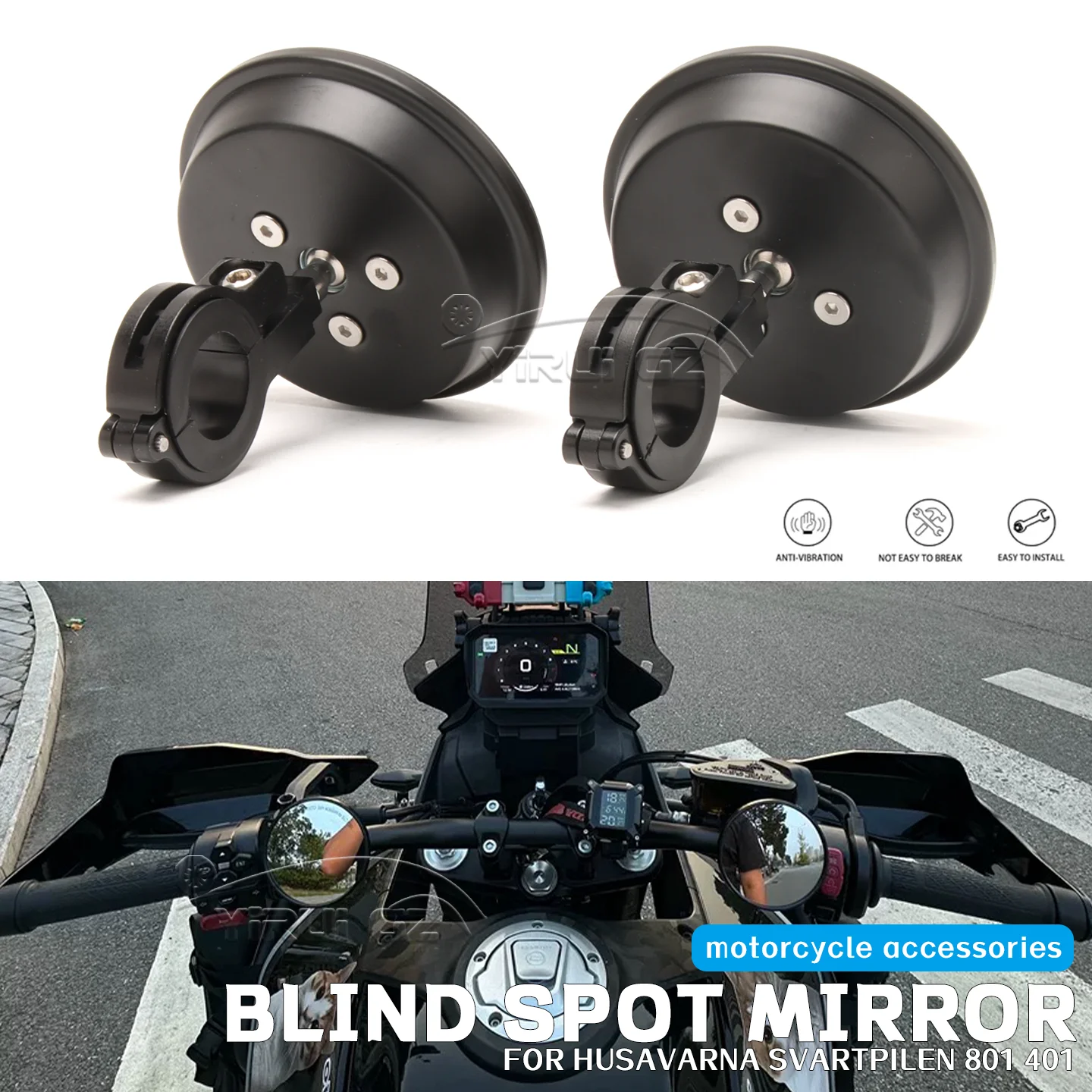 

Motorcycle Blind Spot Auxiliar Retrovisor Espelho Convexo Espelhos de grande angularpara For Husavarna Svartpilen801 401 801 401
