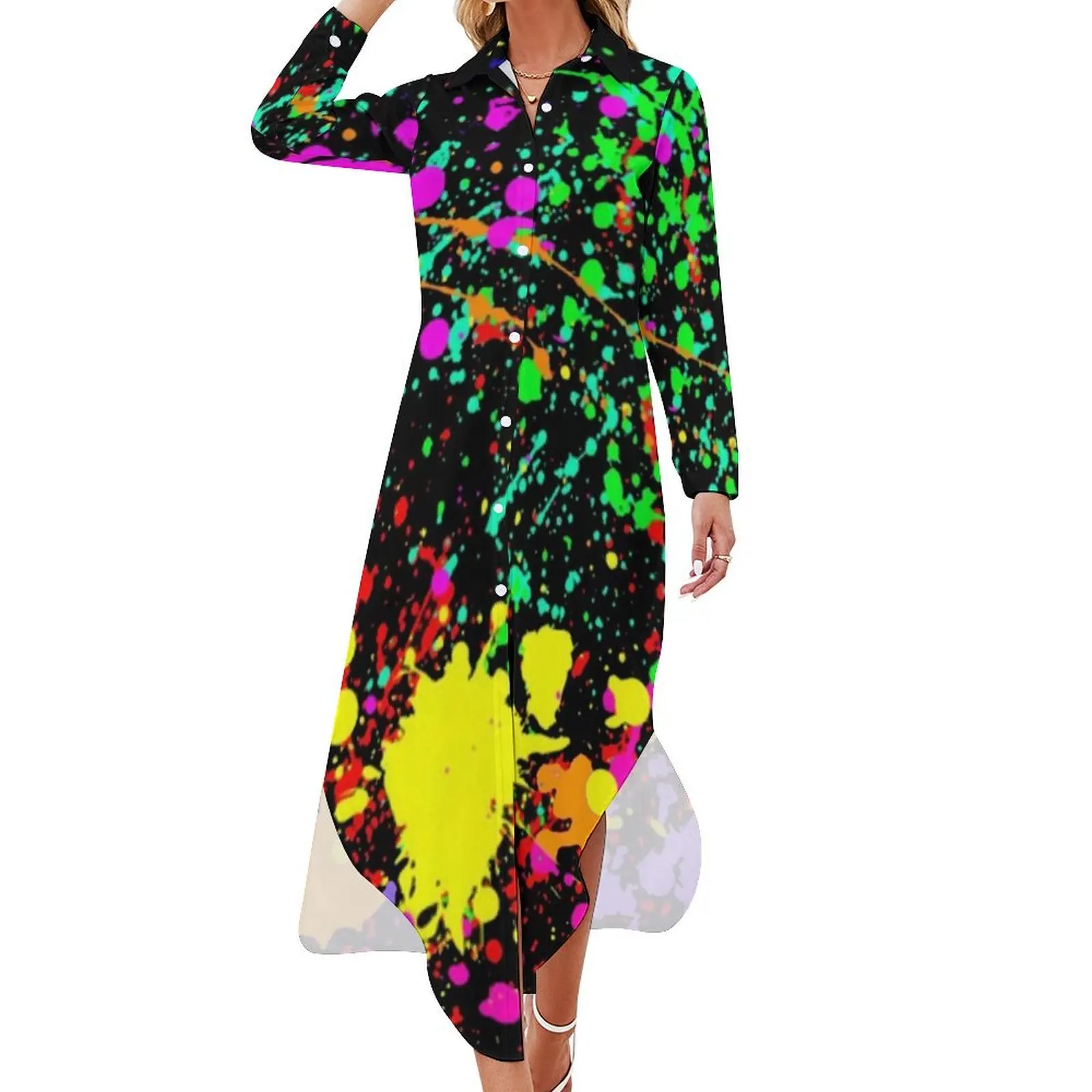 

Neon Splatter Paint Long Sleeved Shirt Dress dresses women summer 2024 clothes evening dress ladies Elegant gown