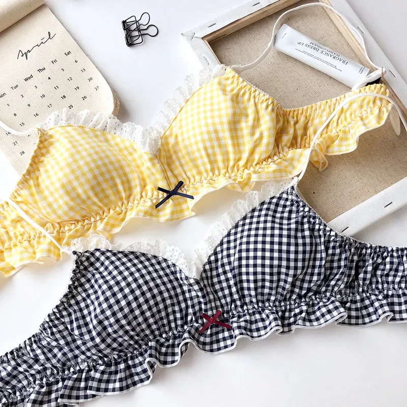 Bra Set for Cotton grid Bra for Girls Teens Underwear Sets for Teenagers Lingerie woman Underwear Kids padded Bra and panty