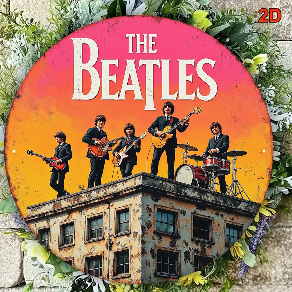 2D Flat, 1pc 8x8in/20x20cm 2D Flat Round Sign,  Vintage Plaque,  Band Music Rock Theme Decorative Sign, Suitable for Living Room