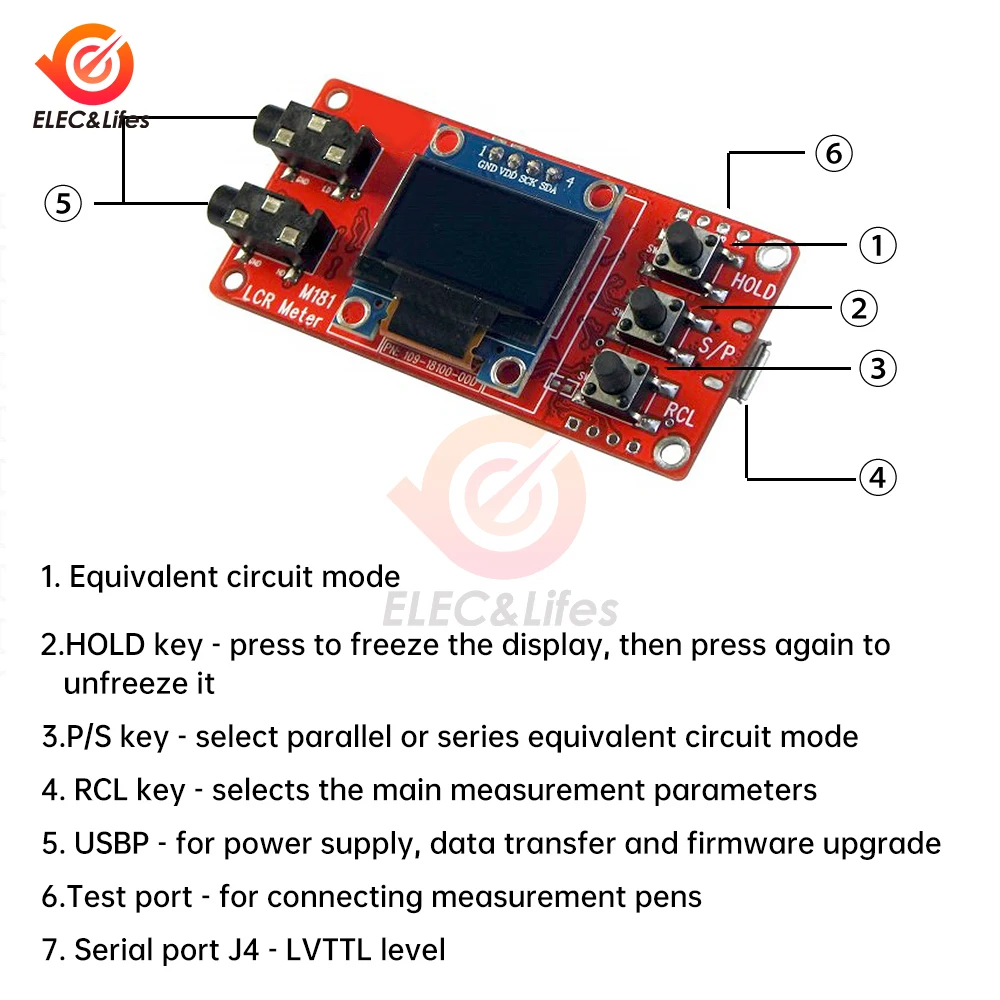 Imagem -02 - Lcr Ponte Tester Módulo Kit para Eletricista de Alta Precisão Resistência Capacitância Medidor de Indutância Ferramenta Faça Você Mesmo dc 5v M181