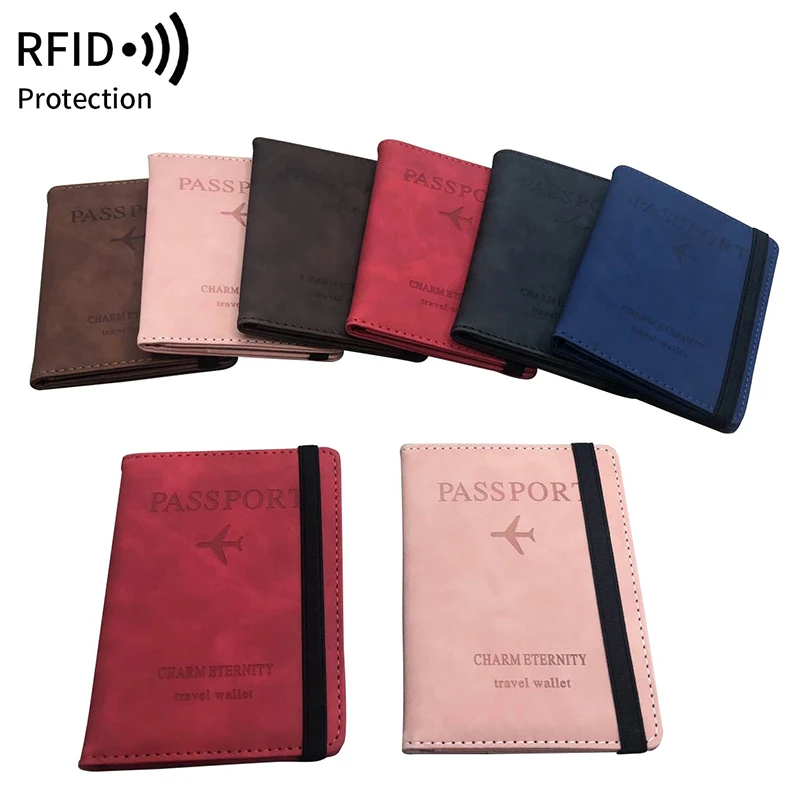 Fundas de pasaporte de negocios Vintage RFID para hombres y mujeres, soporte multifunción para tarjeta de identificación bancaria, funda de billetera de cuero PU, accesorios de viaje