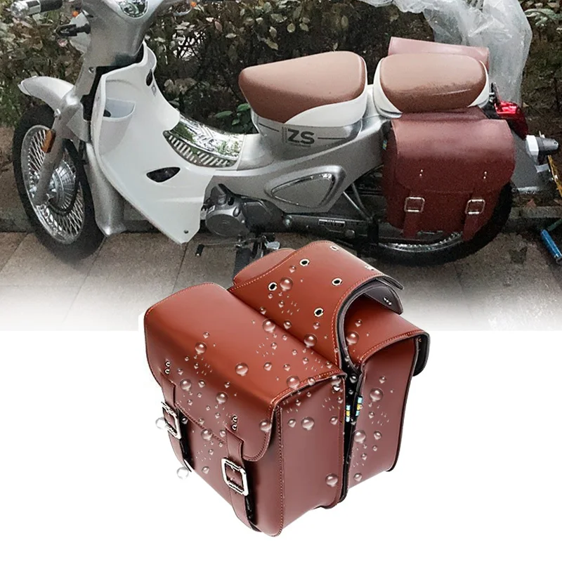 Retro Fashion Bike Motorcycle Saddle Bags Pouch Storage Case Side Luggage Tank Suitcase Waterproof PU Leather Motorbike Parts