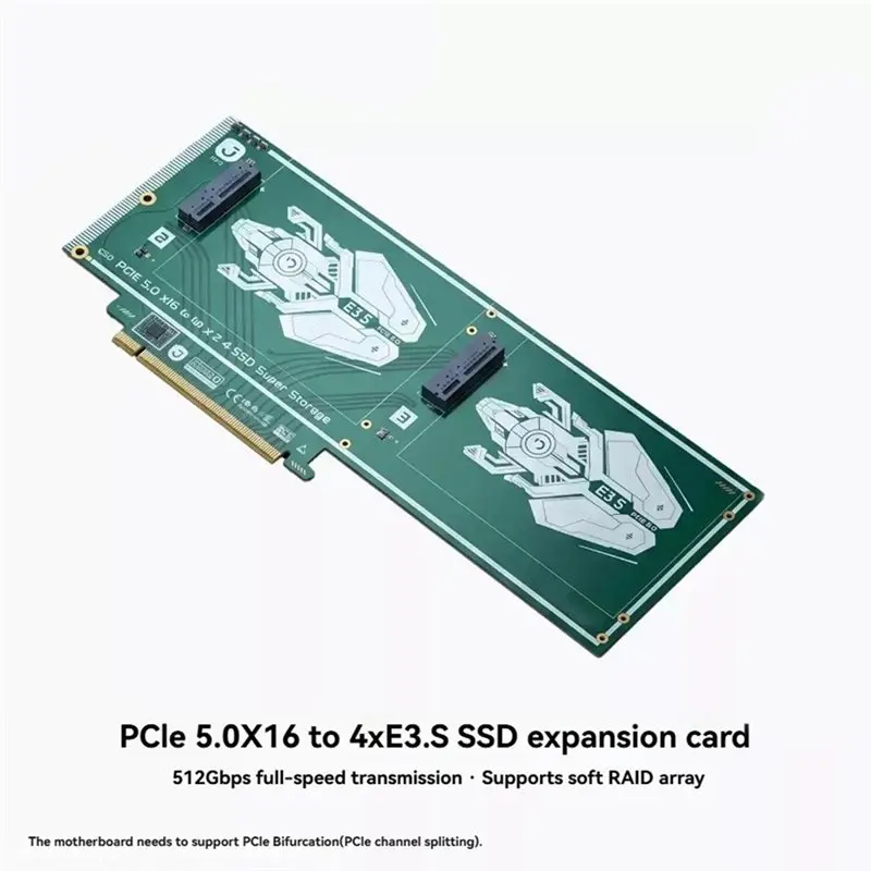 Pcie5.0 X16 To 4X E3.S SSD Expansion Card 512Gbps Ultra Speed EDSFF E3.S SSD Adapter Card Supports Software RAID Arrays