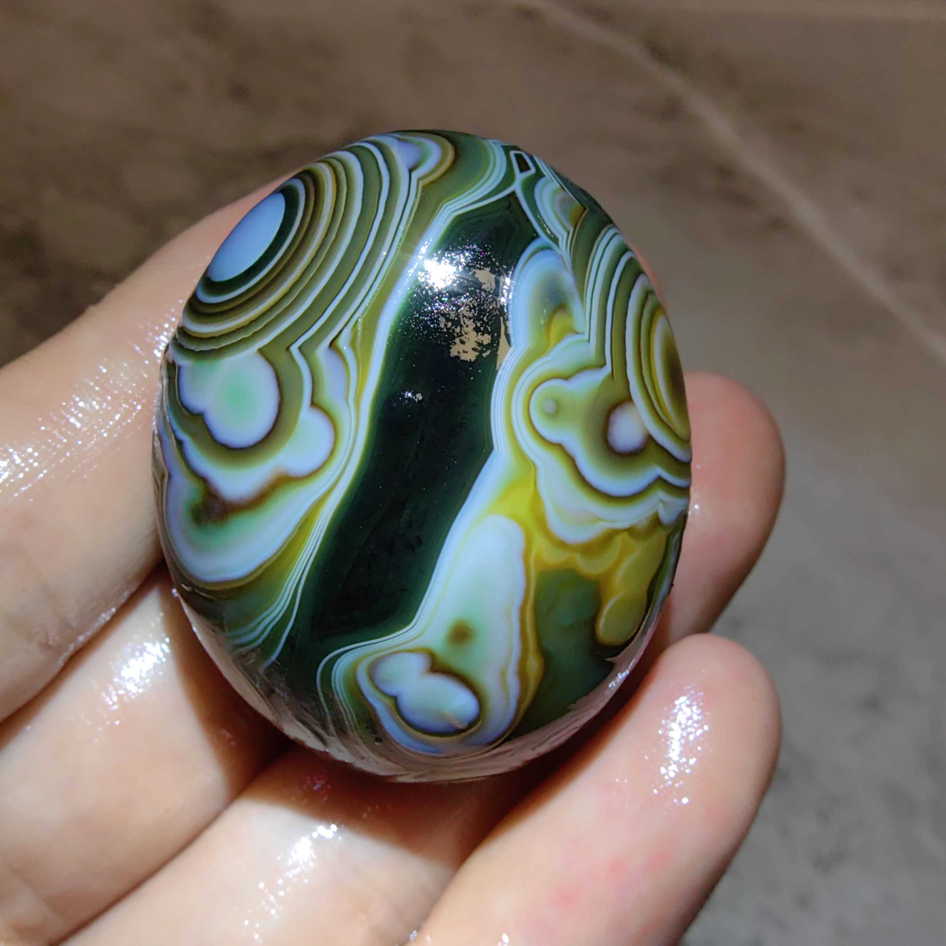 Natural Flower Eye Agate Egg with Silk Eye & Cloud Sea Pattern for Against Negativity, Ward Off Evil DIY Amulet Jewelry Decor