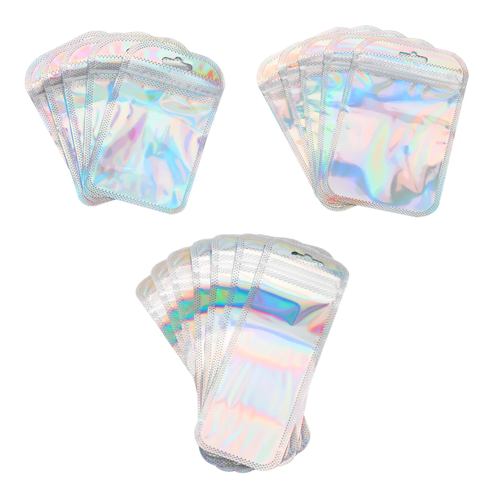 50 teile/beutel schillernde selbst dichtende Opp-Beutel verdicken transparent mit Hänge lochs chmuck Display-Verpackungs beuteln – Detail 2