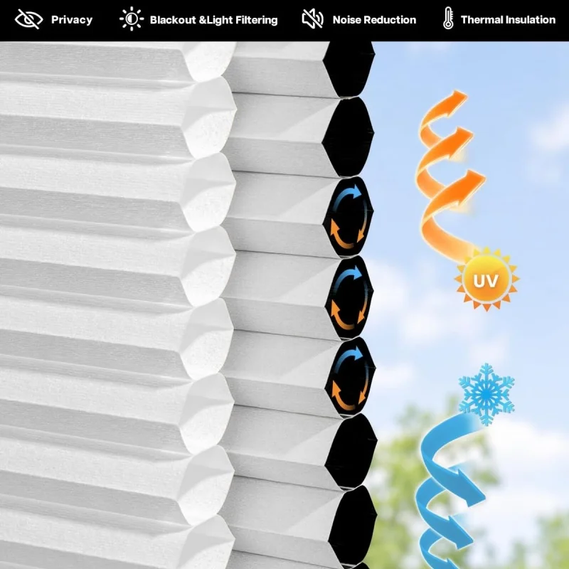 Easy Install No Drill No Tools Dual Cellular Shades Thermal Blackout Pleated Manual Cordless Day Night Honeycomb Shades For Home