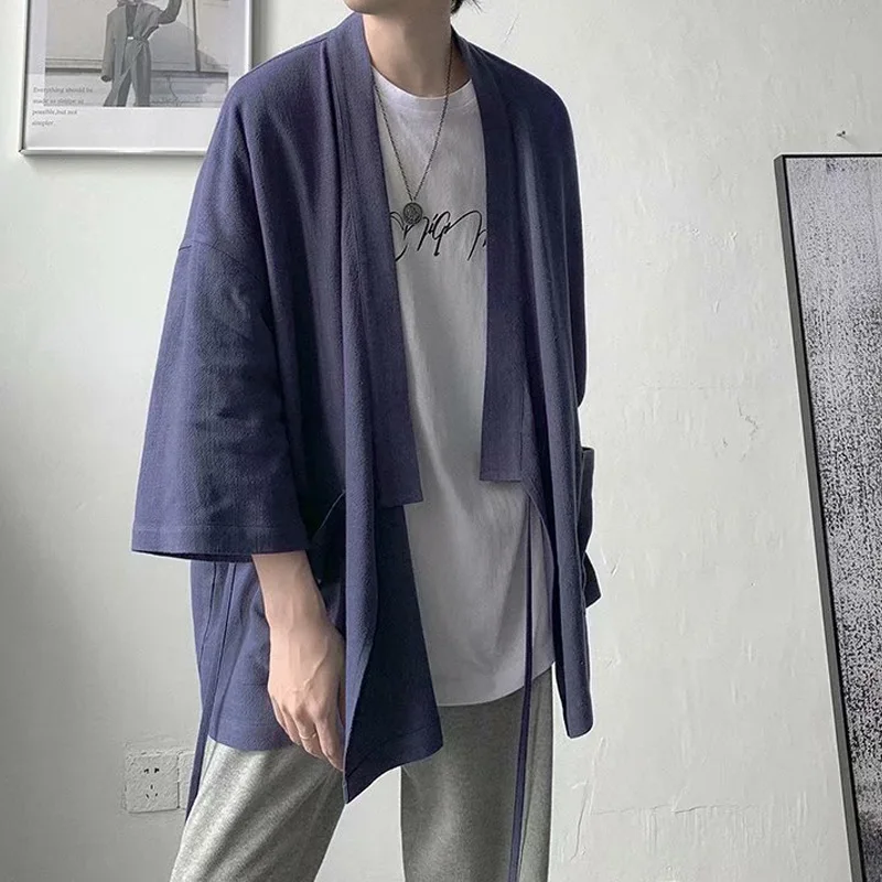 Ins Uomini Kimono Cappotto Allentato Baggy Oversize Taoista Sacerdote Mantello Mantello Top Camicie Outwear Retro Uomini Cardigan Streetwear