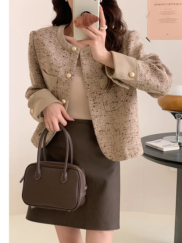 

Модная женская верхняя одежда премиум-класса: новая универсальная модель для весны и осени, европейские товары, маленький размер, топ из полиэфирного волокна