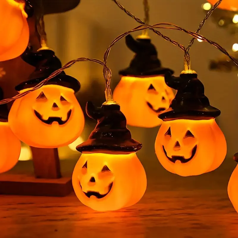 2024 Halloween Pumpkin Hat LED String Lights Pumpkin Lantern Lights Halloween Home Party Yard Wall Door Decor Lights 821