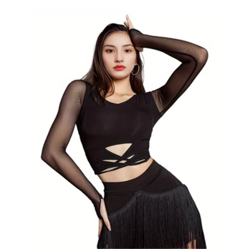 Latin Dance Skirt Adult Female Tassel Short Skirt Womens Square Dance Irregular Fringe Dress Black Practice Skirt Ballroom Dress