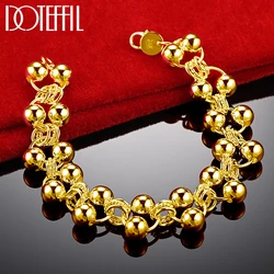 DOTEFFIL 24K Gold Round Smooth Full Bead Ball Bracelet Chain For Women Wedding Engagement Party Fashion Jewelry