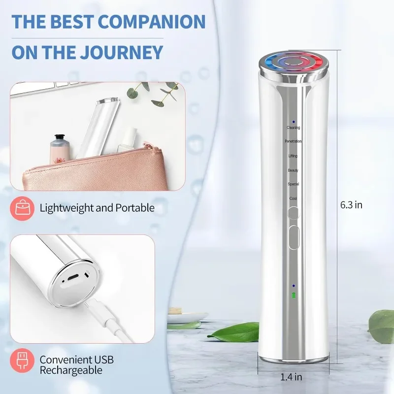 Texet Microcurrent อุปกรณ์บํารุงผิวหน้า,เครื่องนวดหน้า,ใช้ในบ้านเครื่องกระชับผิว Light Therapy สําหรับ Face Eye คอ Lifting 6 in 1