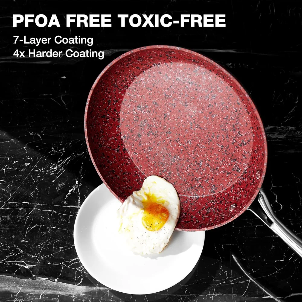 

HLAFRG 10 inch Non stick Granite Stone Frying Pan with Lid,Toxin-free Granite Nonstick Coating Cookware,grill pan,kitchen pots