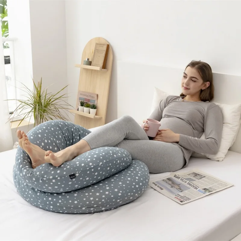 C-Shaped Pregnancy Pillow Star Pattern: Supportive Belly And Back Pillow For Side Sleeping, Solid Color Maternity Pillow