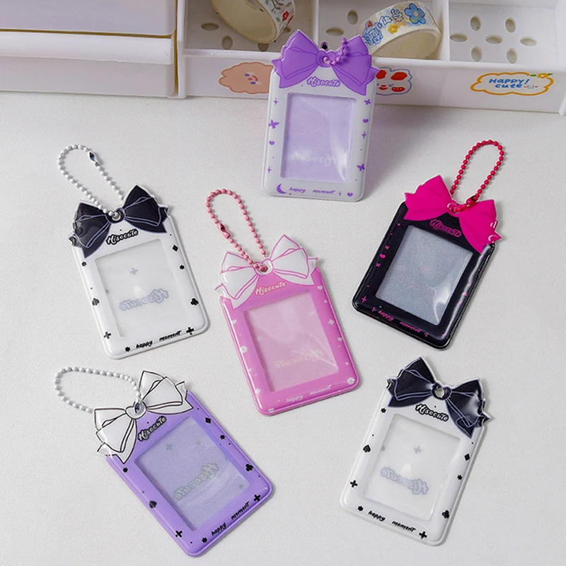 PVC Bow Sweet Card Holder 2 Inch Photo Pocket Idol Photo With Keychain Photocard Protector Photo Frame INS Style DIY Card Holder