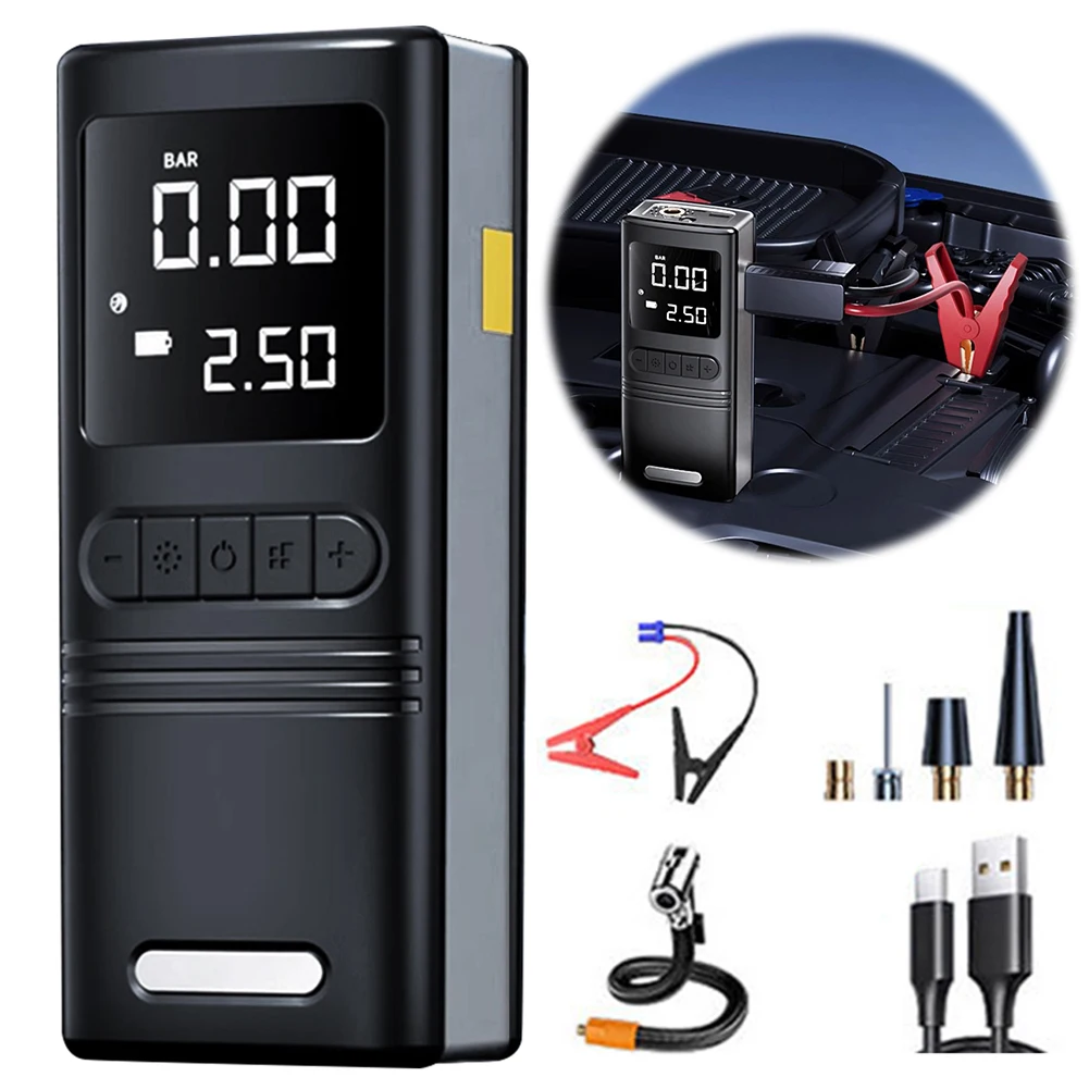 150PSI Car Wireless Air Pump USB Rechargeable Jump Starter Bicycle Air Compressor Power Display Car Tire Inflator for Car Tires