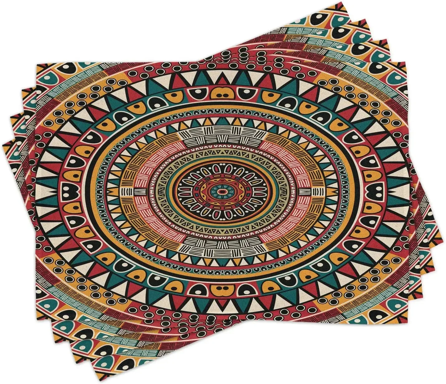 Tribal Place Mats Set of 4 Hand Drawn Dreamcathcher Folkloric Birds Image Washable Fabric Placemats for Dining Table Standard