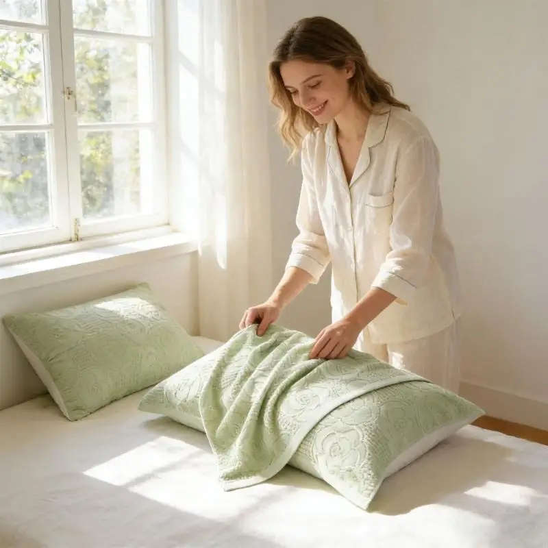Pair of Cotton Jacquard Pillow Towels Enhances Softness Comfort Feel 55KF