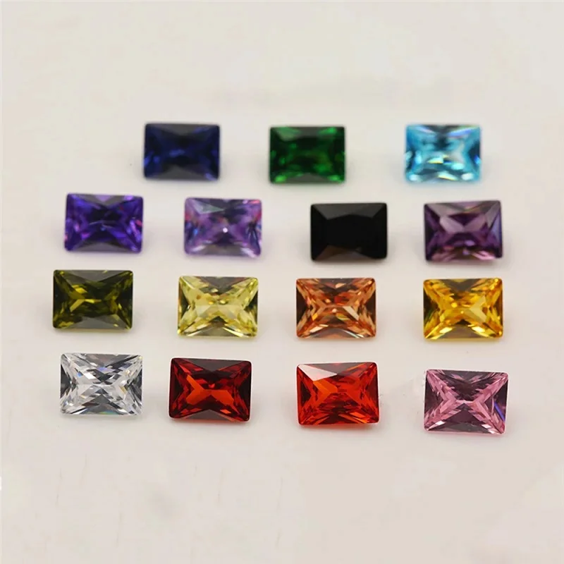 Mix 15 Colors Rectangle Cut Cubic Zirconia Stone Loose Zircon CZ Synthetic Gemstone for Jewelry Making (Size 4x6mm-9x11mm)