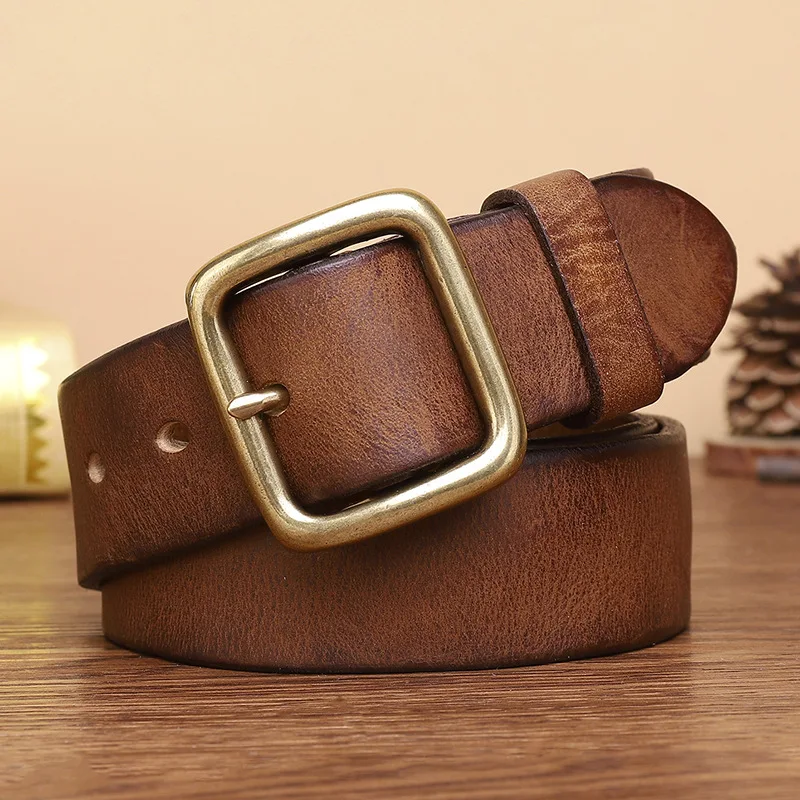 3.8CM New Vintage Fashion Trendy Belt, Men\'s Genuine Leather Needle Buckle, Pure Cowhide, Simple And Versatile Jeans Belt