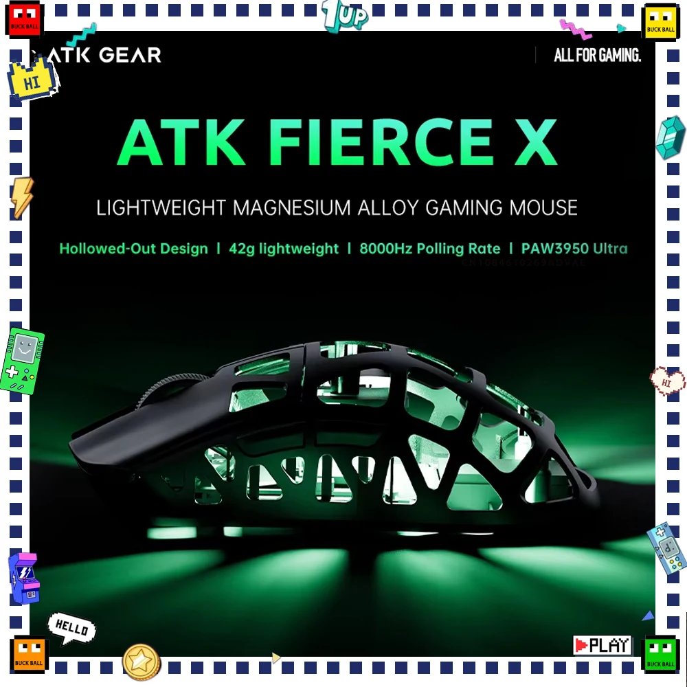 ATK FIERCE X Mouse Dual Mode Wireless Gaming Mouse Custom PAW3950 8KHz Polling Rate Hollow Out Magnesium Alloy Mice PC Accessory