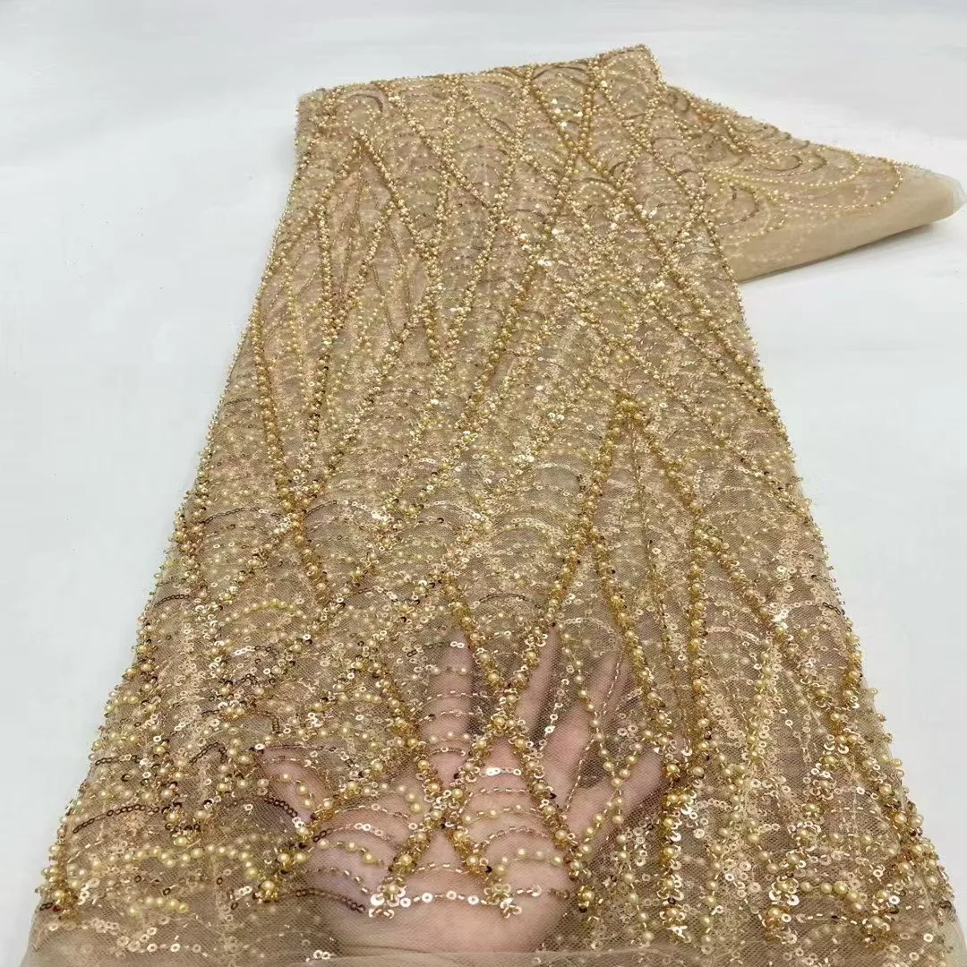 

CX 5yards) New Bead Tube Embroidery Bubble Bead Lace Mesh Embroidery Fabric Sequin Embroidery Fabric Wedding Dress