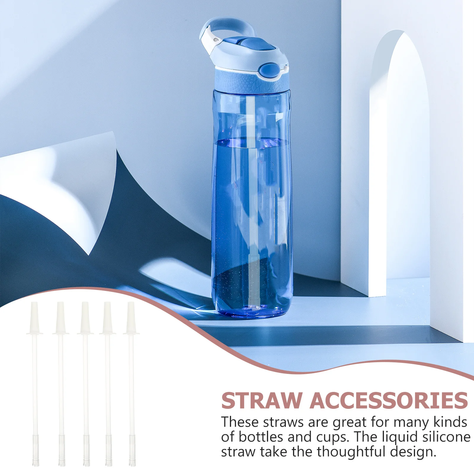 

5Sets Silicone Reusable Straws Pot-Bellied Cup Household Water Bottle Straw Kit Washable Smoothie Straw