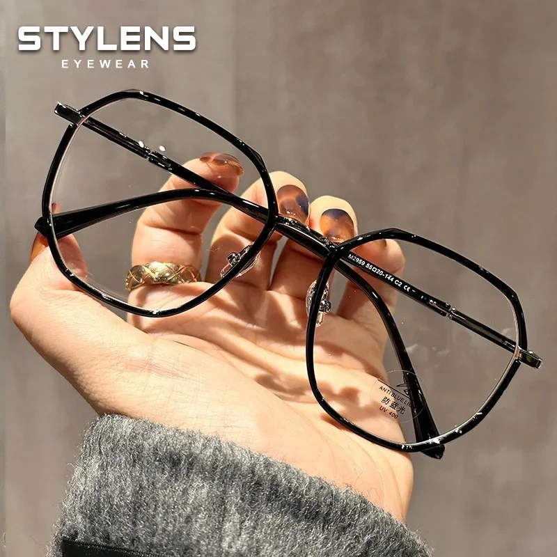 STYLENS New Fashion Polygonal Women Prescription Glasses Anti Blue Light Photochromic Myopia Eyewear Progressive Optical Glasses