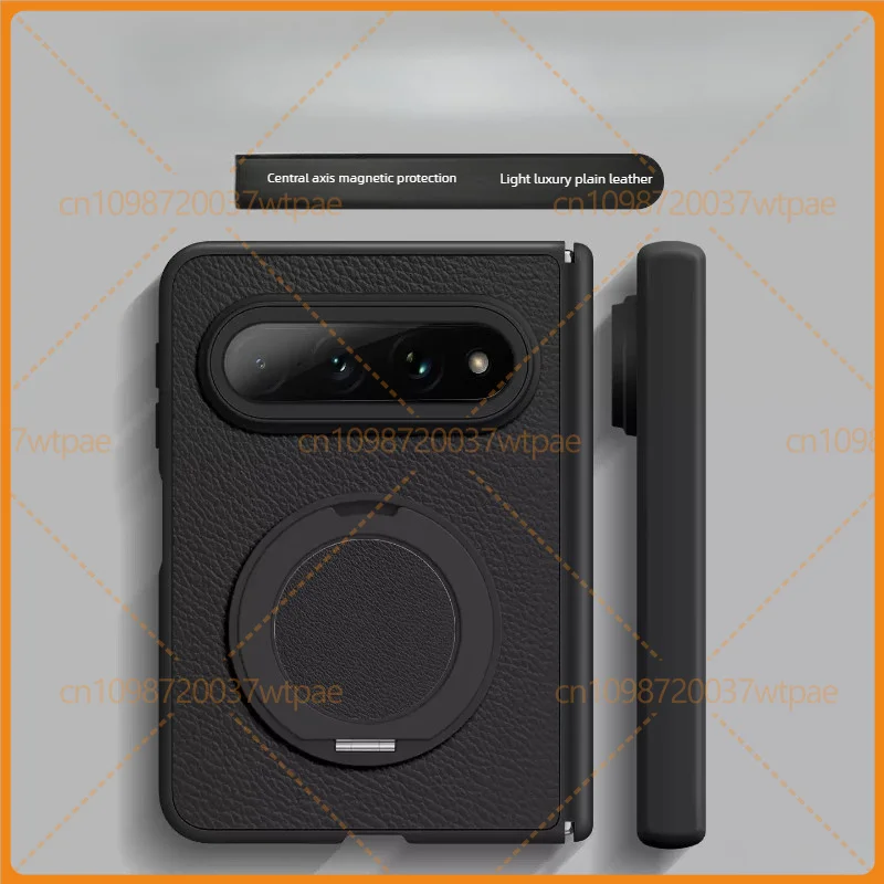 For Xiaomi 18 Fold Phone Case, Folding Screen PU Leather Cover, Dual Hinge with Stand, Camellia Red Simple Texture