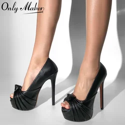 Onlymaker Women Peep Toe Platform Stiletto High Heeled Pumps Gold Knot Bow Style Sexy Shoes