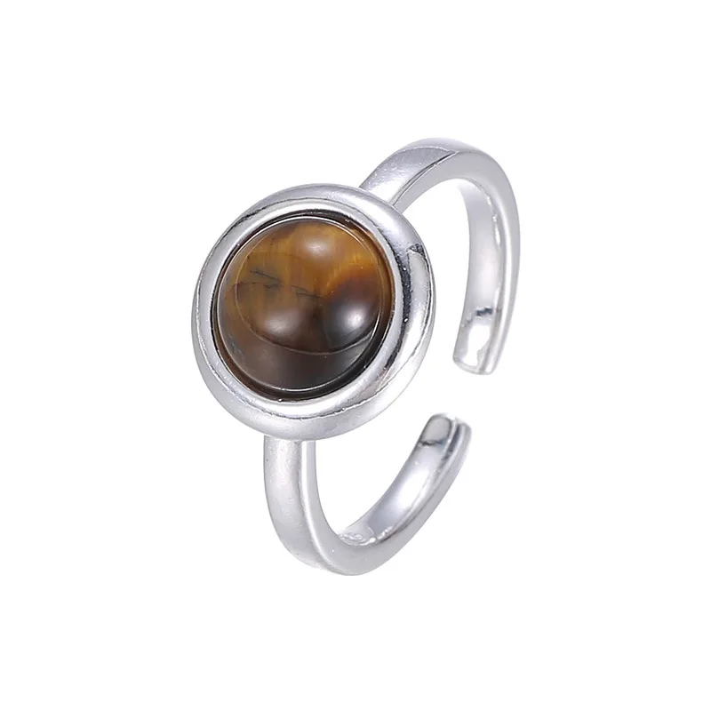 Advanced Natural Stone Bead Finger Ring Amber Tiger Eye Agat Opal Rings Adjustable Simple Ring For Women Girl Jewelry Gift