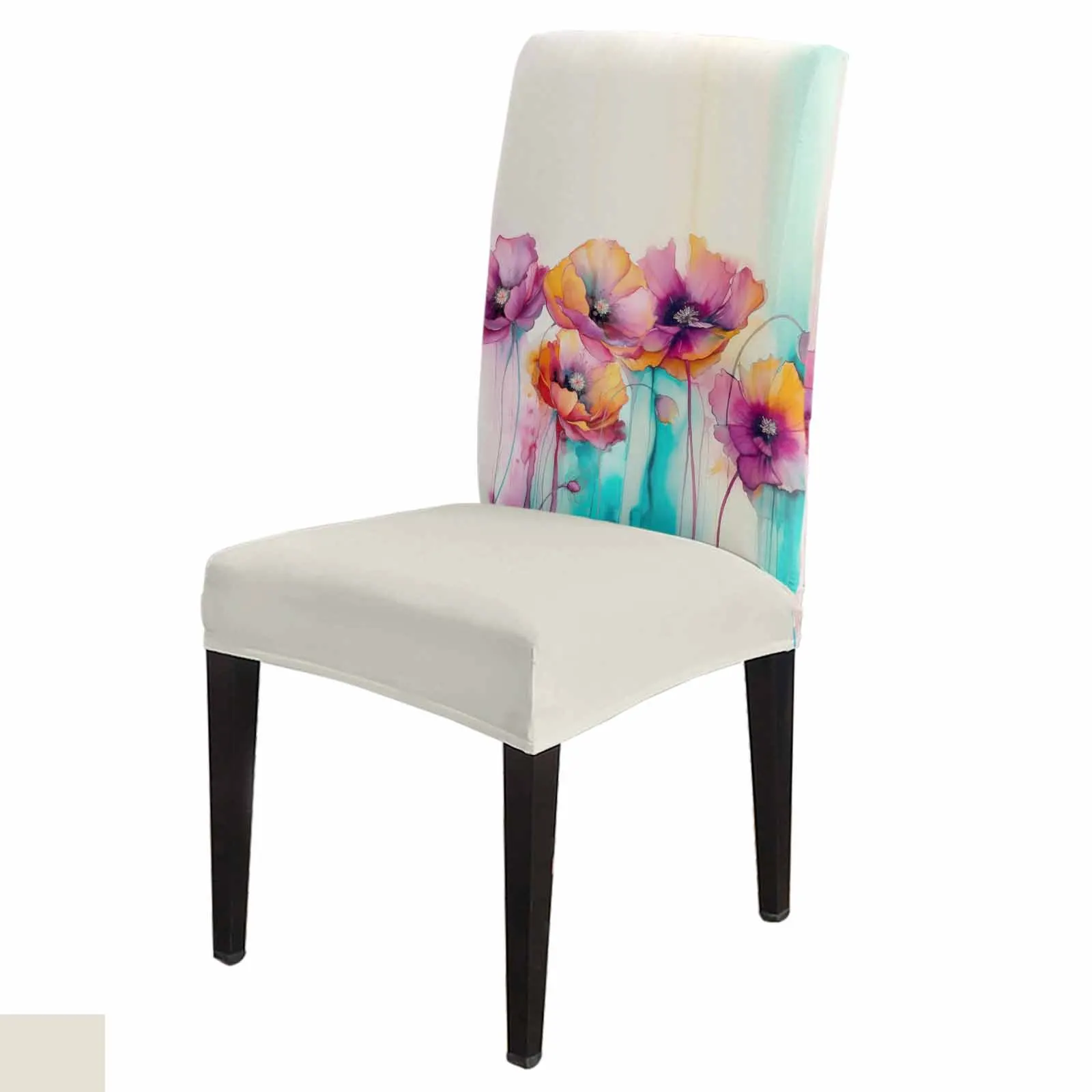 Spring Watercolor Poppy Flower Plant Stretch Chair Cover Hotel Dining Room Banquet Wedding Party Elastic Seat Chair Covers