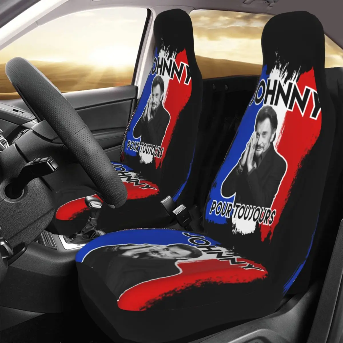 Johnny Hallyday Forever Universal Car Seat Cover Off-Road Travel Rock Music Seat Covers Fiber Hunting