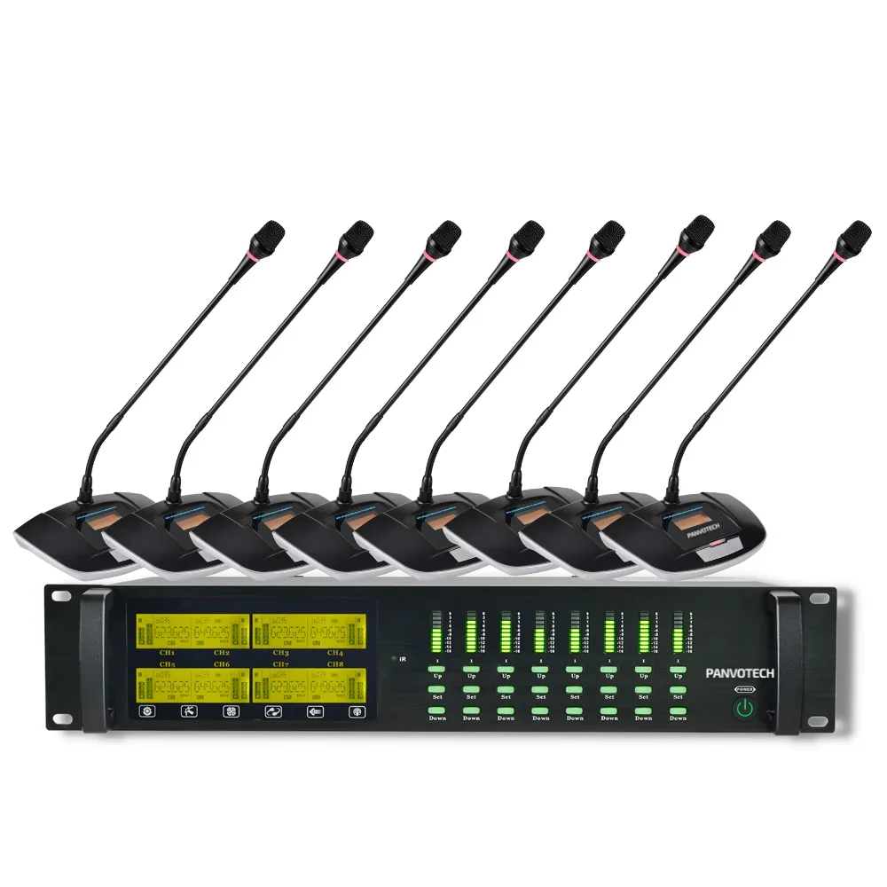 Panvotech High Quality Desktop Professional 8 Channel Conference Wireless Microphones