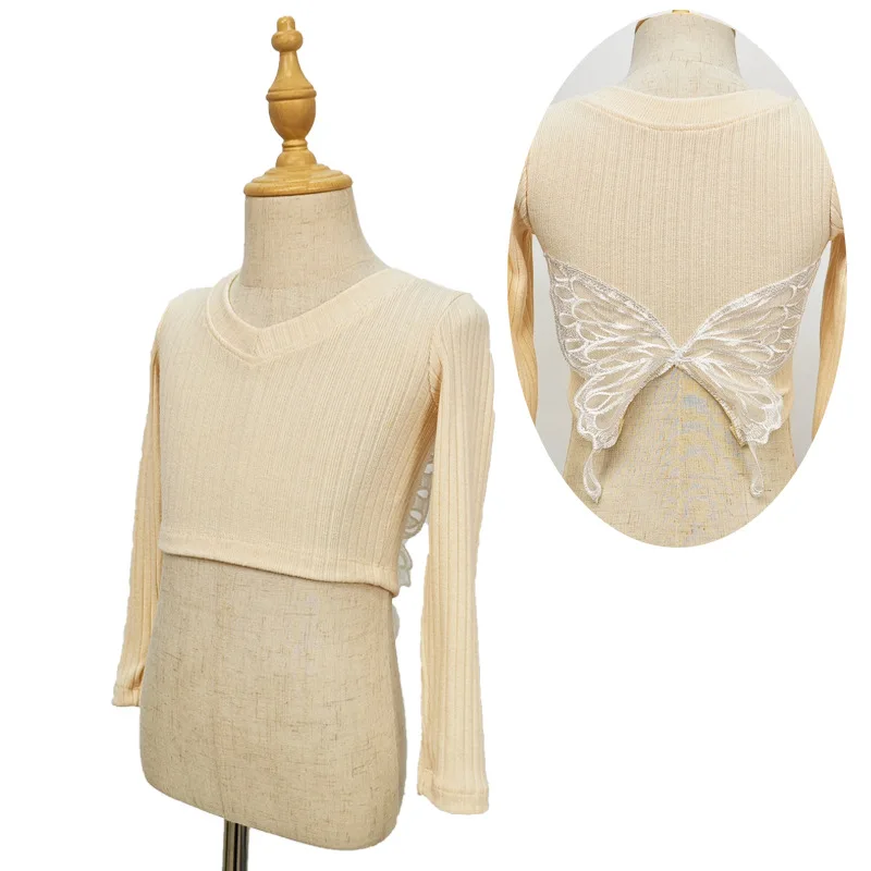 어린이 피부 친화적 편안한 댄스웨어 나비 스웨터 재킷 가을/겨울 세트 공연 의상 소녀 니트 탑