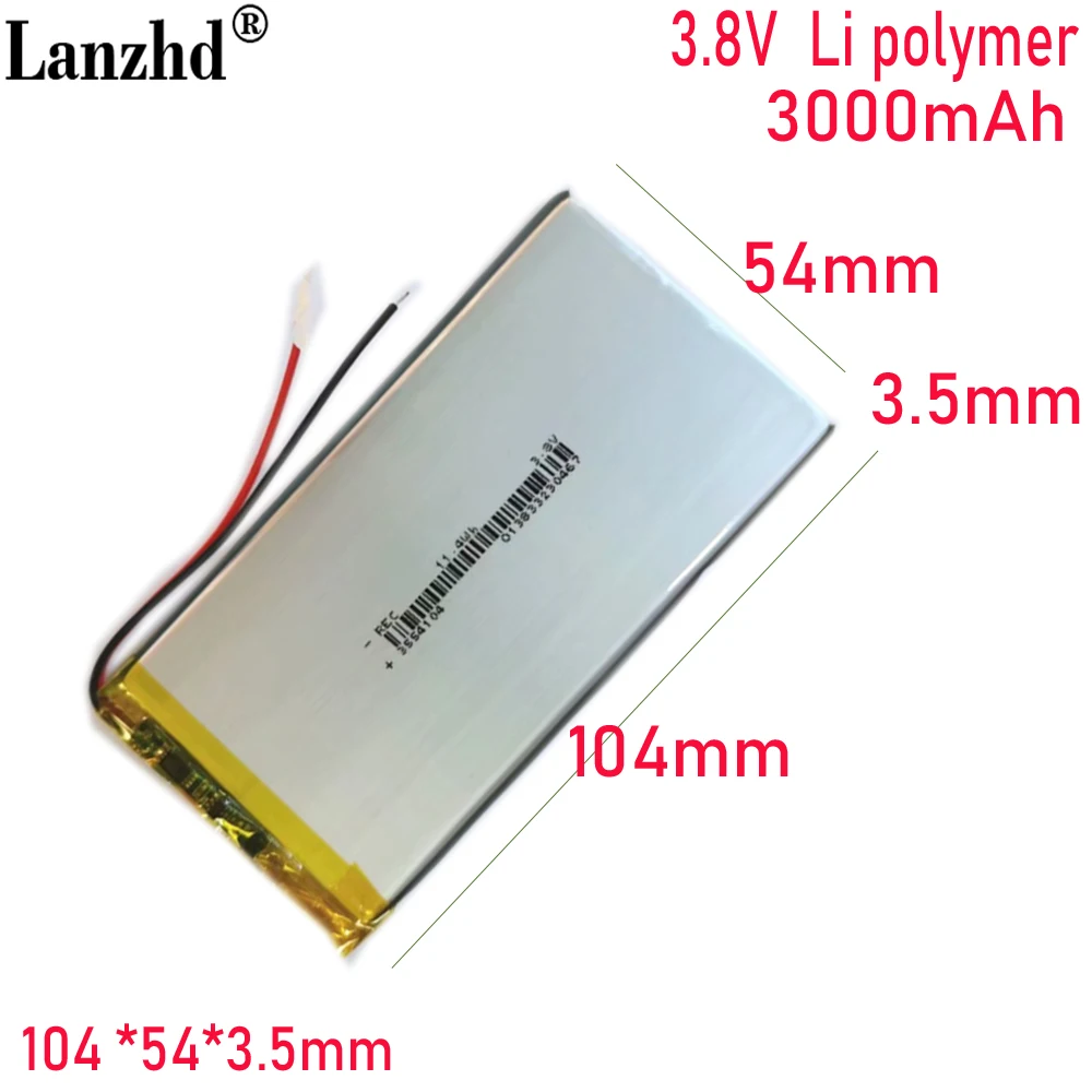 

3.8V Li Polymer Lithium Battery 3000MAH For tablet Built-in battery notebook 3554104 104*54*3.5mm