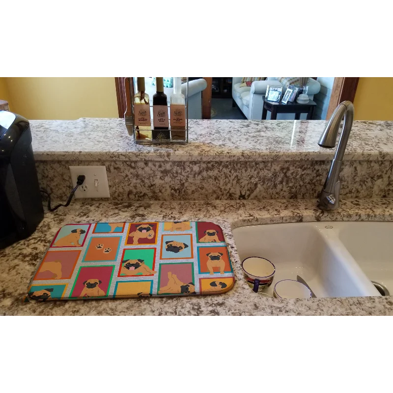 

Абрикосовый коврик для сушки посуды в стиле мопса 14x21 дюймов, впитывающий коврик для кухонной стойки, многоцветный коврик для сушки посуды с рисунком мопса