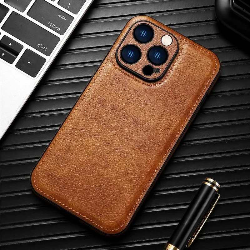 Luxury Leather Cover For iPhone 16 15 14 13 12 11 Pro Max X XR XS 7 8 Plus SE 2020 2022 Business Camera Frame Protection Cover 